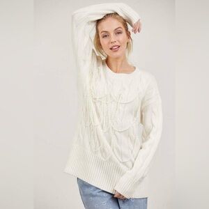 Elegant White Pearl Knit Sweater